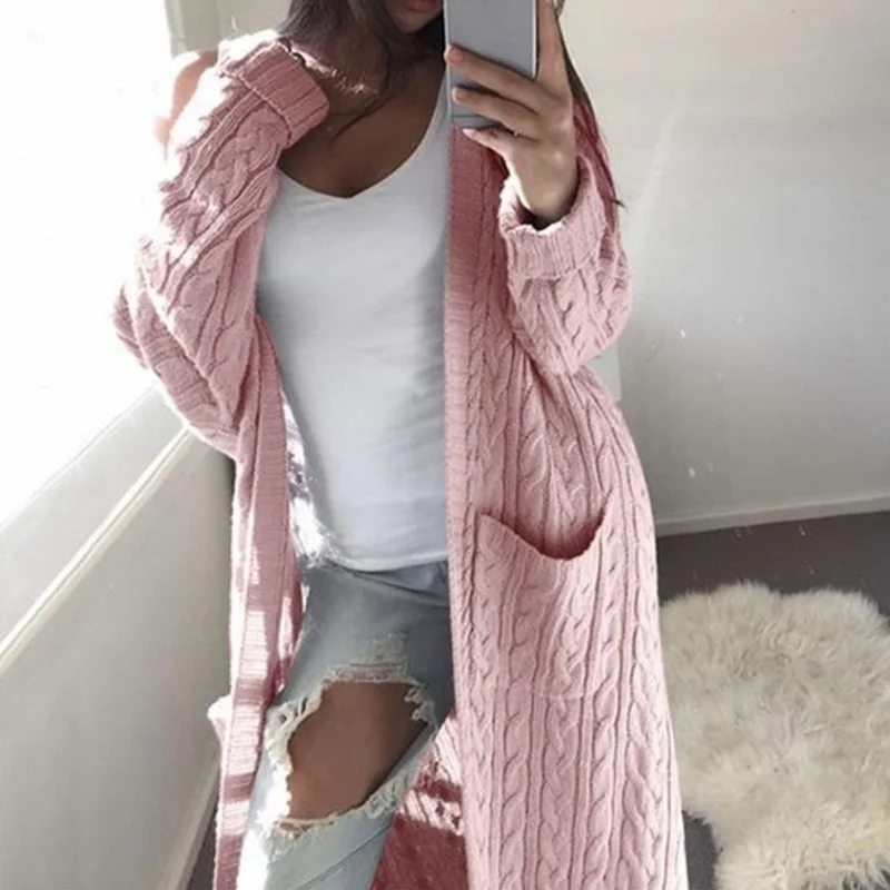 

Autumn Winter 2020 New Sweater Coat Women Pockets Contrast Europe Knitted Cardigan Elegant Vintage Outerwear Chic Tops