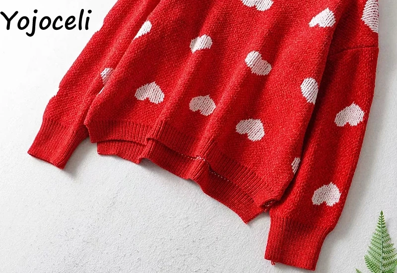Yojoceli сексуальный вязаный свитер с сердечками для женщин осень зима теплый вязаный джемпер женский Повседневный милый вязаный пуловер Топ