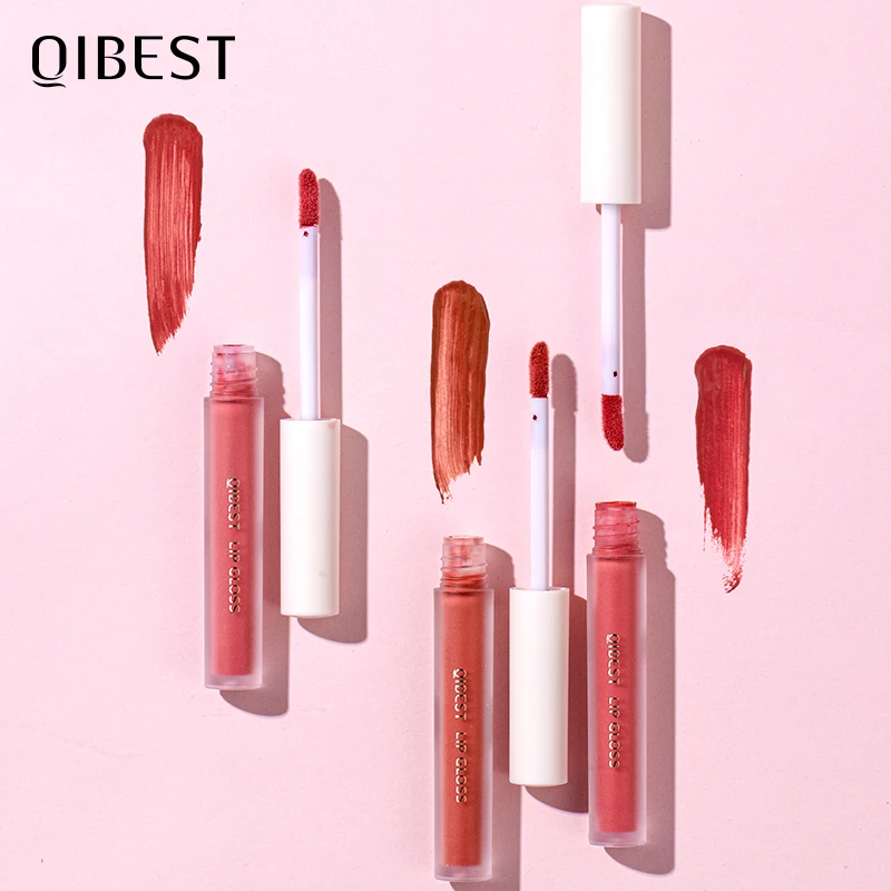 Gloss labial líquido qibest, maquiagem com 8 cores foscas, à prova d