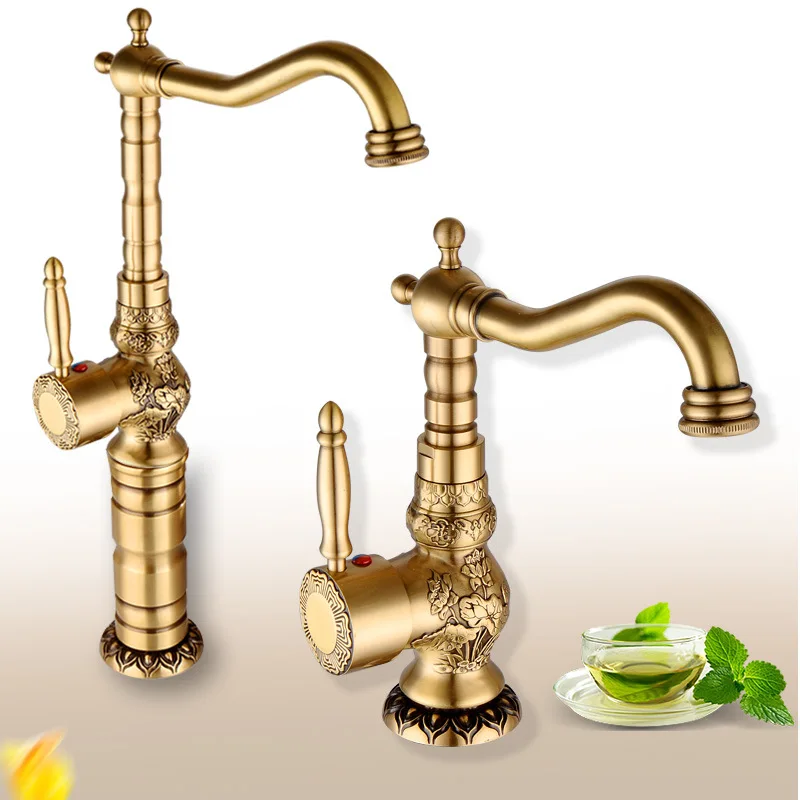GGStudy - Grifo Central De Latón Antiguo Para Lavabo De Baño, 2 Manijas