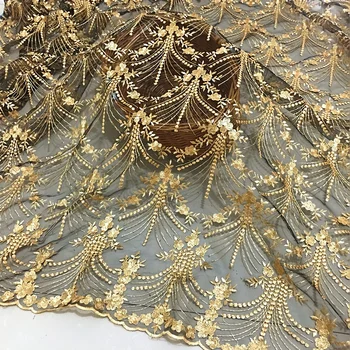 

1 Yard Gold Thread Floral Embroidery On Black Tulle Mesh Lace Fabric Sparkle Gold Lace Fabric For Party Dress Special Occasion