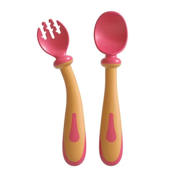 

2Pcs Bendable Baby Spoon Fork Set With Storage Box Set Baby Food Supplement Silicone Self Feeding Training Spoons