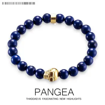 

Fashion Accessories Jewelry Lapis Lazuli Bead Skull Skeleton 925 Silver Charm Stretch Bracelet Gift For Men Women