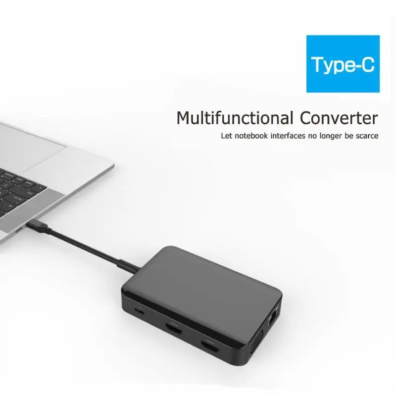 Концентратор type C расширяется до USB 3,0 RJ45 HDMI USB2.0 PD стерео аудио выходной разъем и воспроизведение зарядки адаптер TF Solt для MacBook