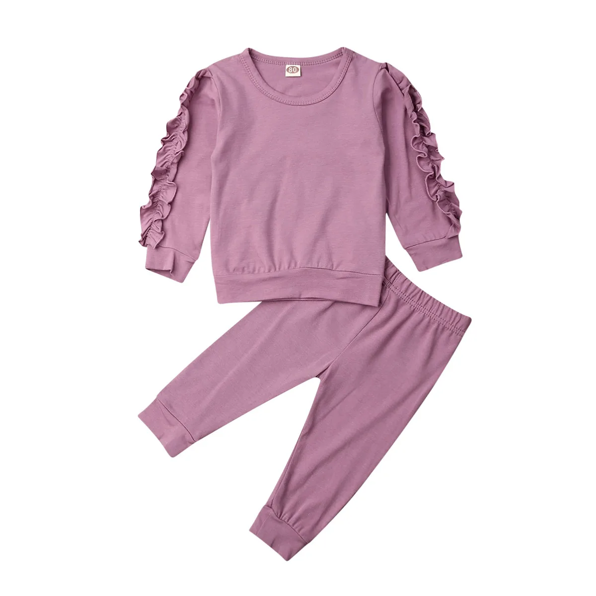 CYSINCOS Newborn Baby Girls Ruffle T-Shirt Tops Leggings Pants 2Pcs Outfits Set Clothes Long Sleeve Autumn Winter Warm Clothing - Цвет: Purple