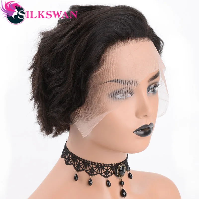 Шелк Лебедь бразильские волосы remy 13*4 натуральные волнистые короткие стриженые Парики 150 плотность для женщин натуральные короткие парики