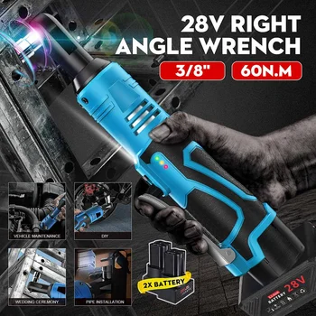 

Cordless Electric Wrench 3/8'' Electric 28V 60N.m Rechargeable Ratchet 90° Right Angle Wrench Set Portable