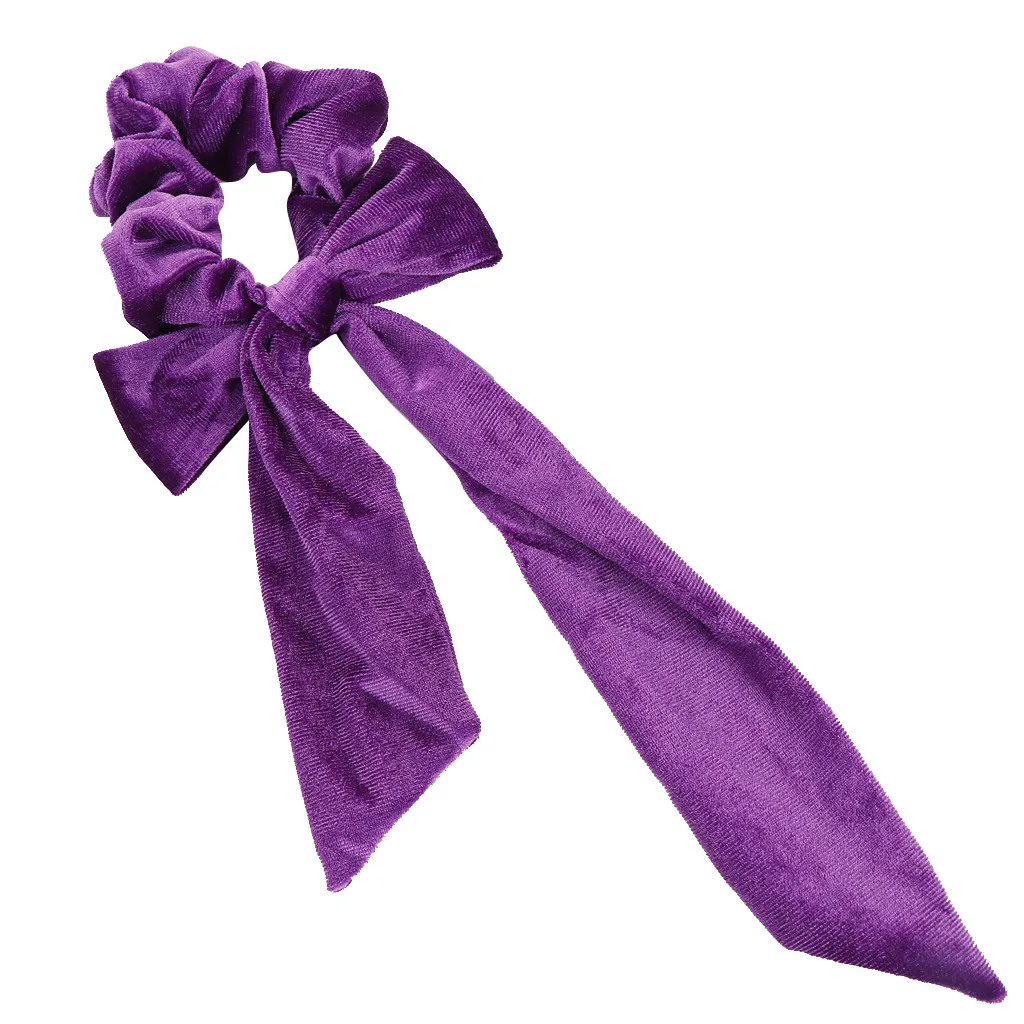Purple Бархатная Женская повязка на голову с бантом, повязка на голову, одноцветная Женская повязка на голову, обруч на голову, милая повязка на голову для девочек, эластичная модная повязка на голову, украшение для волос - Цвет: Purple