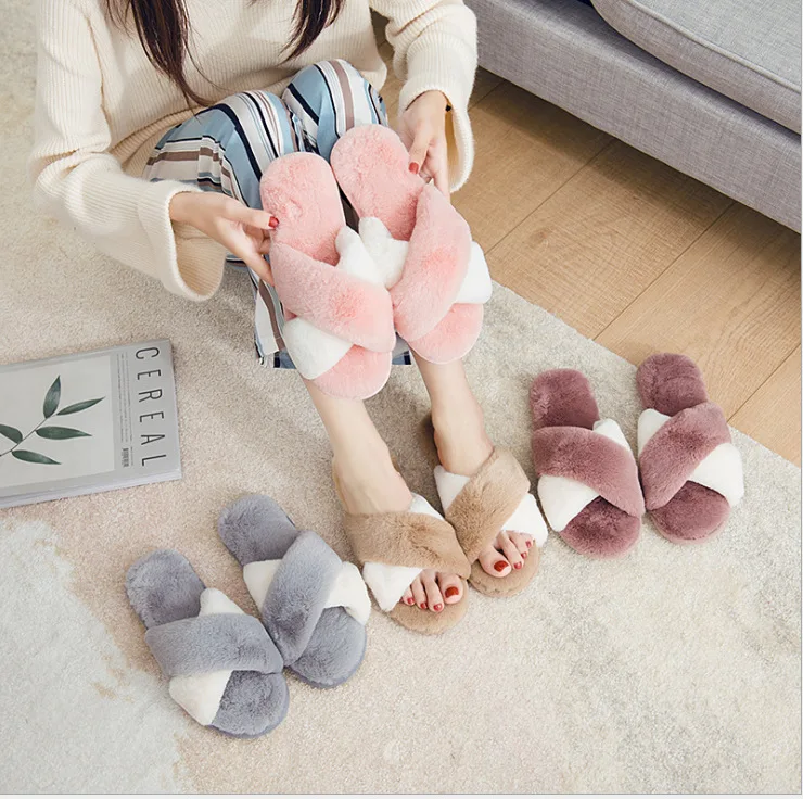

New Style Autumn & Winter Plush Slipper Women's jiao cha kuan Cotton Slippers Household Floor Slipper Warm Anti-slip