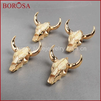 

BOROSA Fashion Buffalo Head Pendants Gold Color Bull Cattle Charm Bead Longhorn Resin Horn Cattle Pendant for Necklace G0842