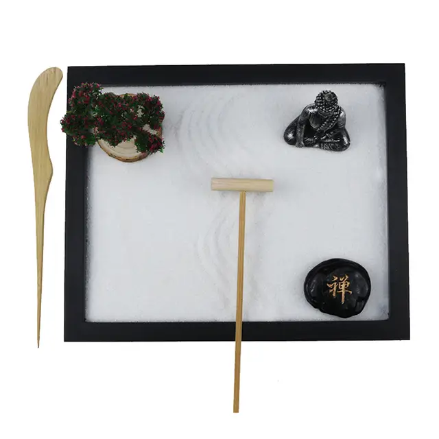 Mini Zen Garden Sand Table Ünnepi Figurák Rake Rocks Tree Buddha Szoborok Ajándékok A Stressz -Segélyek Otthoni Irodájához - Image 5