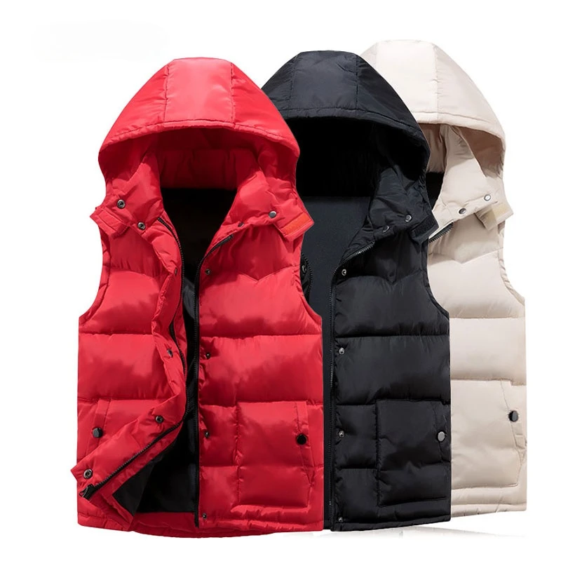 Chaleco con capucha abrigo grueso informal, rompevientos, colores sólidos, rojo, sin clásico, Invierno|Chalecos y chalecos| - AliExpress