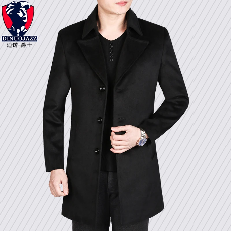 Мужское шерстяное пальто Свободное пальто длинный шерстяной костюм сплошной цвет утолщение теплый молодой и среднего возраста большой отворот пальто