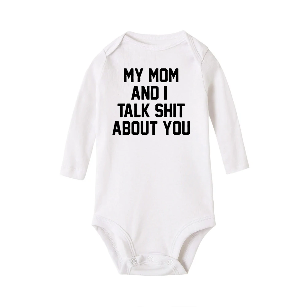 Детский хлопковый комбинезон с длинными рукавами и надписью «My Mom and I Talk Shit about You» для новорожденных 0-24 месяцев, белая одежда для маленьких девочек и мальчиков - Цвет: RA36-LRPWH-