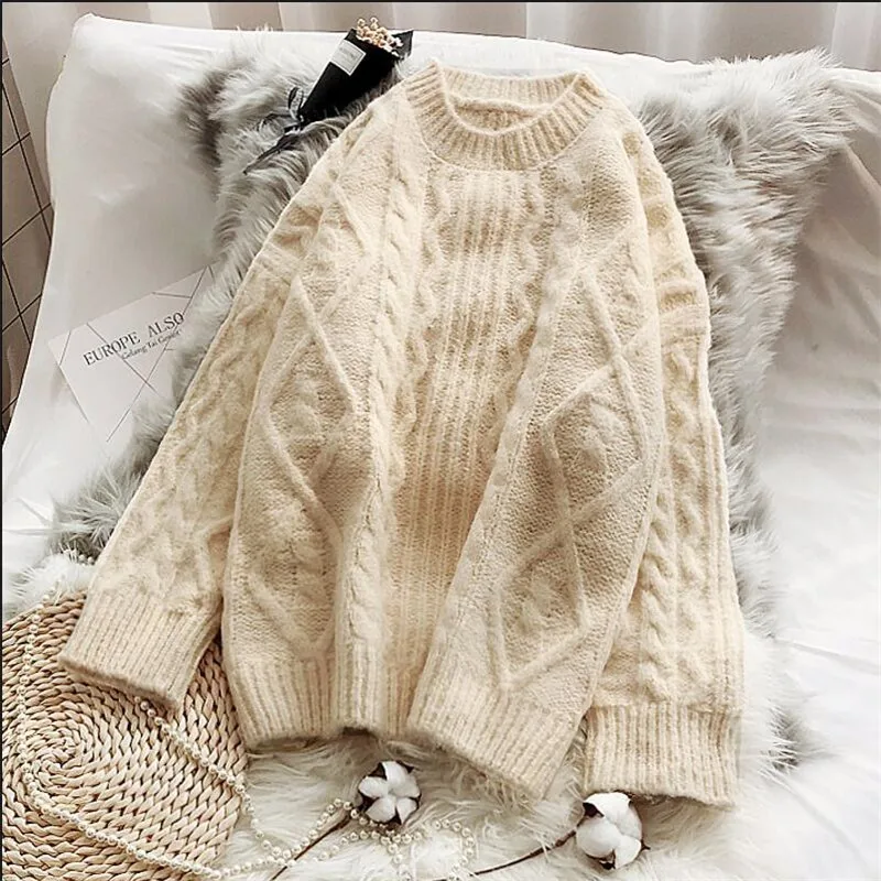 Женский пуловер большого размера, зимний женский вязаный кашемировый женский свитер, свободный женский джемпер, осенние свитера для девочек