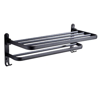 

AYHF-Space Aluminum Bathroom Black Towel Rack Fashion Wall-Mounted Folding Storage Towel Rack Bathroom Shelf