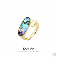 KAMIRA 925 Sterling Silver Fashion Color Abalone Shell Open Finger Ring for Women Men Charm Unique Rock Party Couples Jewelry 1