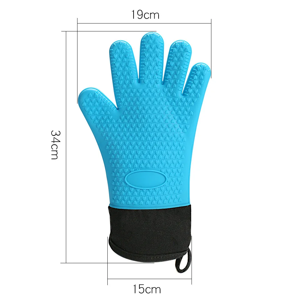 Lengthen plus Cotton Silicone Thermal Insulation Gloves High-temperature Resistant Thick Microwave Oven Gloves Oven Thermal Prot