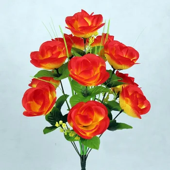 

Artificial Flowers Silk Rose 12 Flower Heads with Leaf Home Decoration Artificial Plants Home Decor Wedding Roses