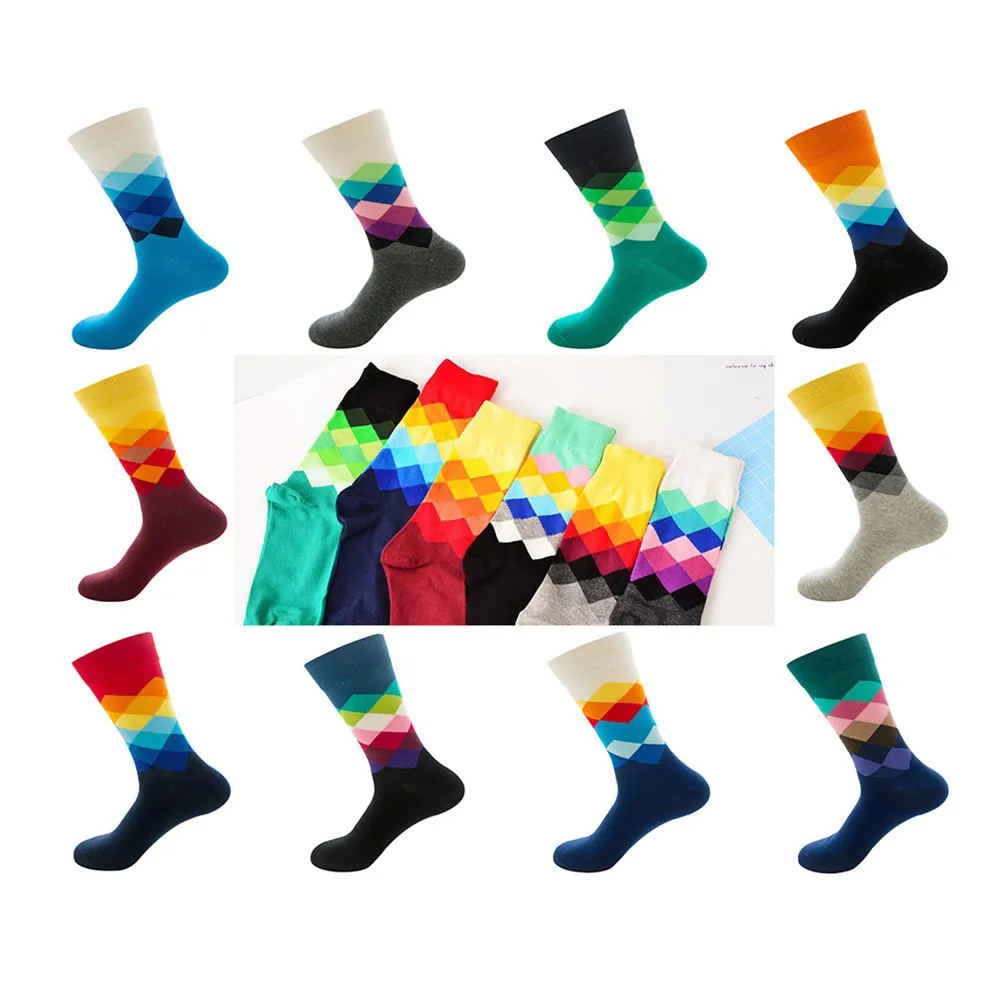 

Men's Funny Happy Socks Fine Paragraph Diamond Pattern Argyle Three-dimensional Tube Geometric Funny Large size Combed Cotton