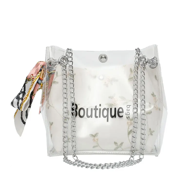 

2019 new jelly female bag transparent summer ins style Messenger bucket bag