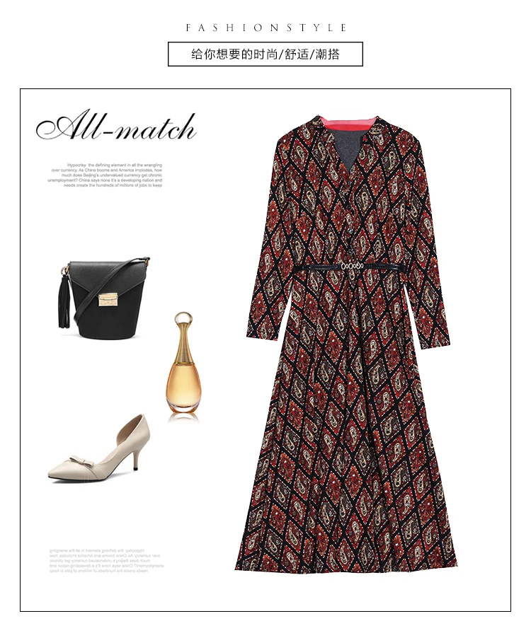 Plus Size Autumn Winter Long Sleeve Dresses 2020 Vintage Print Boho Casual Midi Dress Elegant Women Bodycon Party Maxi Vestidos