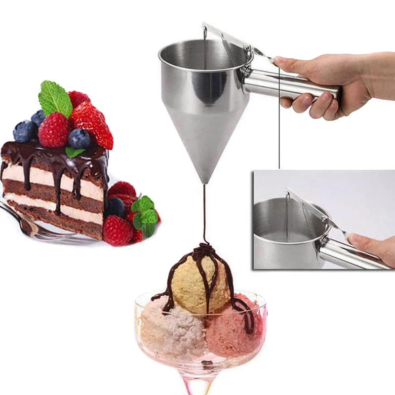 

Stainless Steel Donut Cupcake Batter Dispenser Funnel Pancake Maker Helper Rack Spring-loaded Handle JA55