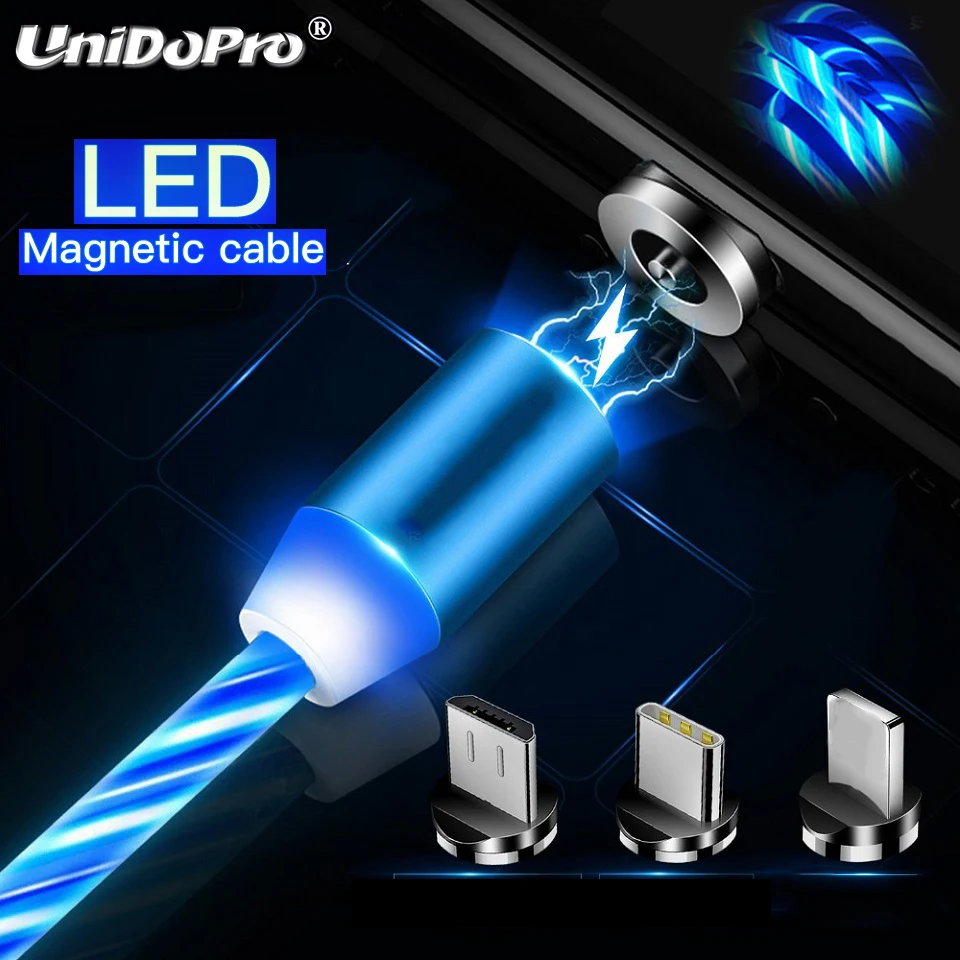 Магнитный зарядный кабель со светодиодной подсветкой светящийся шнур для