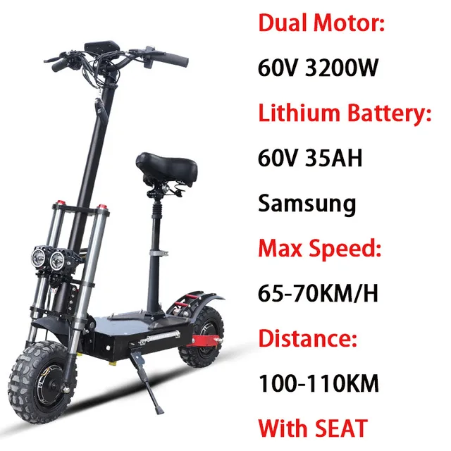 3200w60v35ahwithseat X60 электрический скутер 52V 2000 W/60 V 3200W Patinete Electrico Adulto Trotinette Electric Adulte Puissant Monopatin E скутеры - Цвет: 3200w60v35ahwithseat