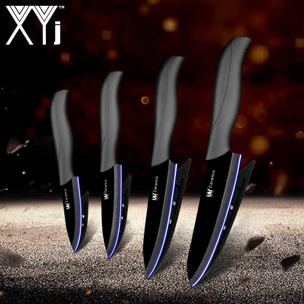 XYj набор керамических кухонных ножей высокого класса ABS+ TPR ручка " 4" " 6" циркониевое лезвие набор кухонных ножей и бесплатные крышки 4 шт