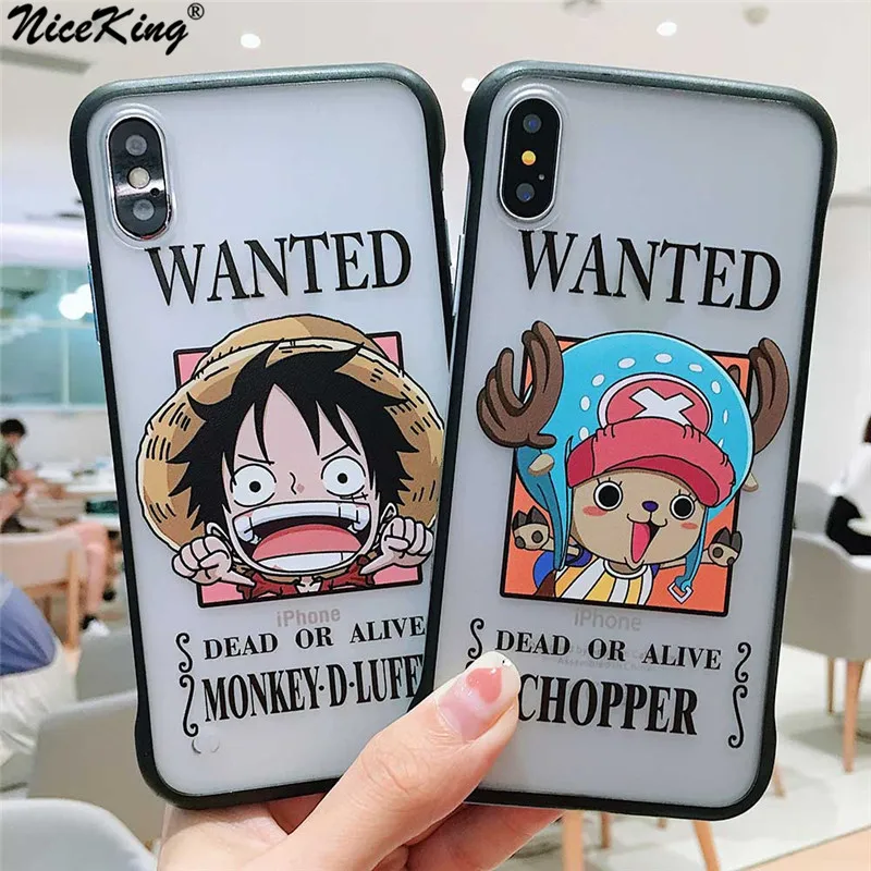 

Frameless Frosted Case For iPhone 6 6s 7 8 Plus X Xs Max XR Phone Case Cute Japan Cartoon One Piece Luffy Zoro Back Cover Coque
