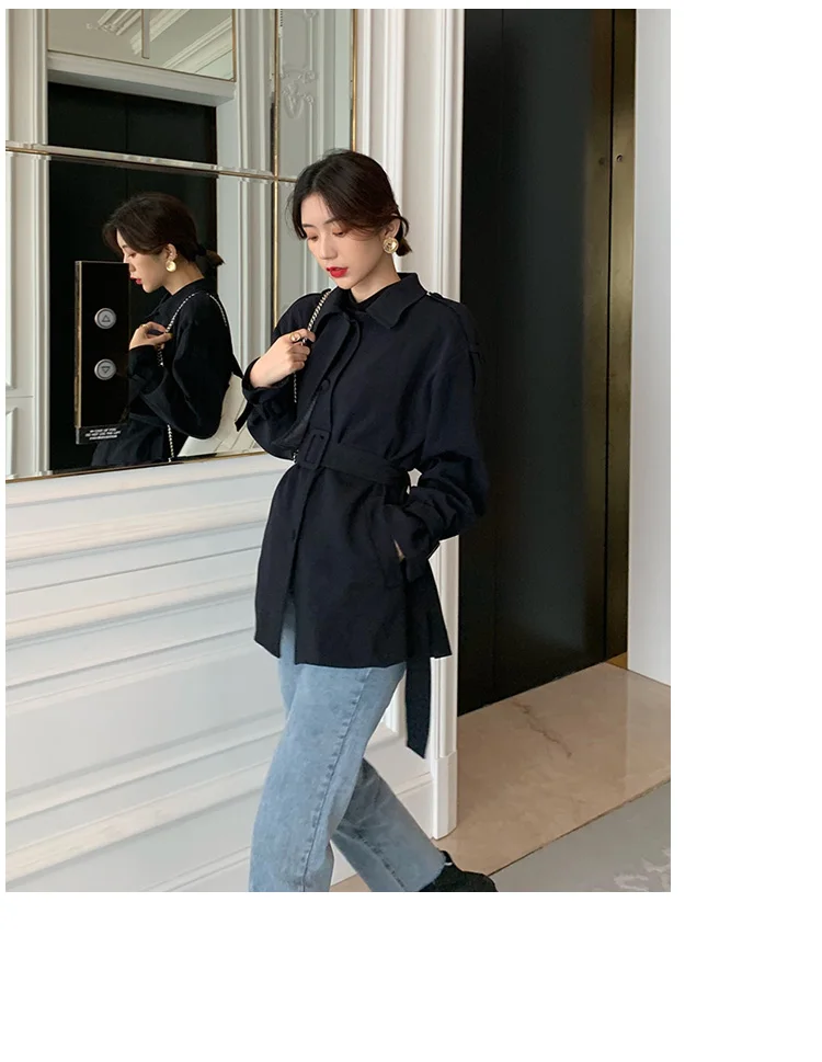 New Elegant Fashion Coat Women Short Blends Coat Jacket Female Korean Version Casual Short Loose Belt Coat Femme