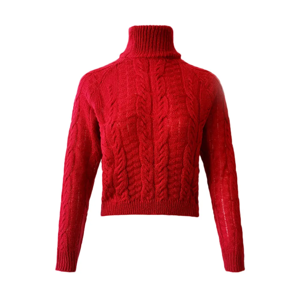 Женский зимний с высоким воротником сексуальный пупочный твист Повседневный вязаный пуловер свитер