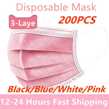 

200pcs Mask Disposable Three-layer Nonwove Mask Anti Dust Mouth Mask Windproof Face Masks Mascarilla In Stock 24 Hours Fast Ship