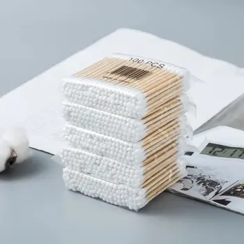 

500Pcs Cotton Swabs With Wooden Handle For Makeup Clean Care Double-Headed Makeup Manicures Ear Clean Sticks