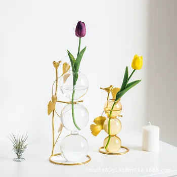 

O.RoseLif Glass Crystal Flower Creativity Transparent Bubble Ball Tabletop Glass Home Decoration Accessories Modern Flower Vase