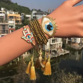 

ZHONGVI Gold Pulseras Delica MIYUKI Bracelet Jewelry Evil Eye Bracelet 2019 Women Turkish Evil Eye Bileklik Gold Crystal Tassel