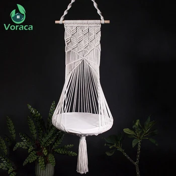 

Boho Style Cat Swing Cage Bed Handmade Hanging Sleep Chair Seats Tassel CatsToy Cotton Rope Macrame Tassel Pets House Supplies