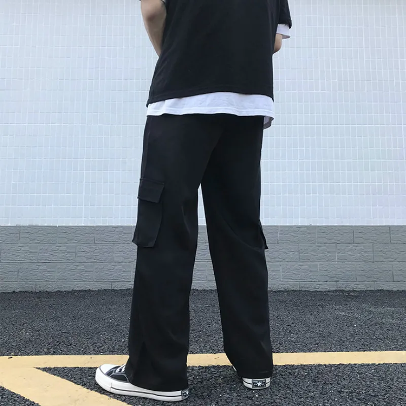 Casual Pants Men Pockets Plus Size 3XL Wide Leg Elastic Waist Mens Loose Harajuku Ulzzang Korean Style Streetwear Fashion Chic