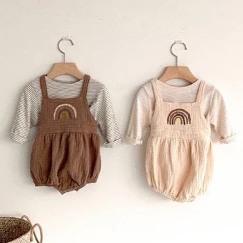

Infant Clothing Set Baby Striped Long Sleeve T Shirt + Bodysuit Kids Boys Girls Overalls Newborn Clothing Sets Baby Jumpsuit