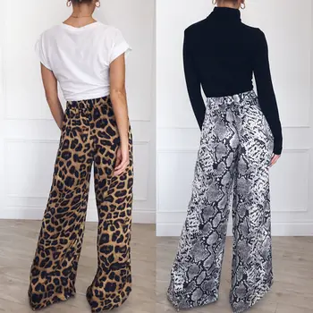 

Fashion Women's Wide Leg Pants High Waist Leopard Snake Printed Loose Casual Long Pants Palazzo Plus Size