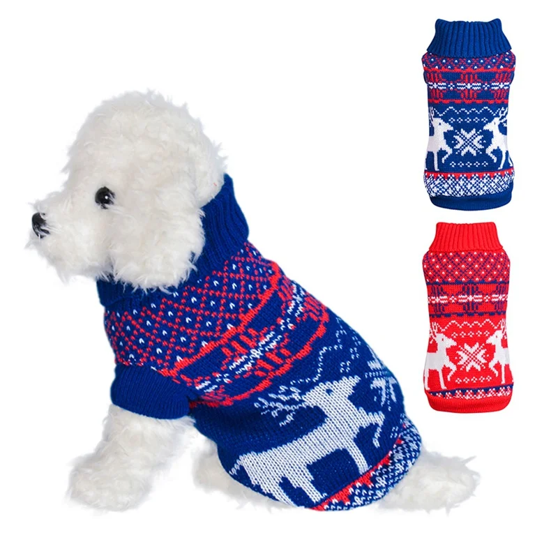 

Pet Clothes Christmas Elk Printed Sweater Dog Autumn Winter Warm Coat Puppy Outfit Knitting Costume Small And Medium Dogs