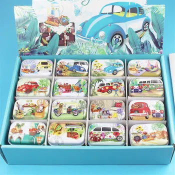 

32 pcs Holiday Travel Printed Collection Tin Box Tinplate Tea Pill Case Earring Jewelry Storage Box Small Coin Case