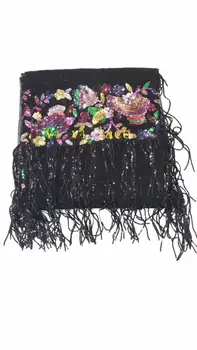 

5 yards/bag Black tassel embroidery sequins color embroidery fashion fabric used in wedding dress design BH07#