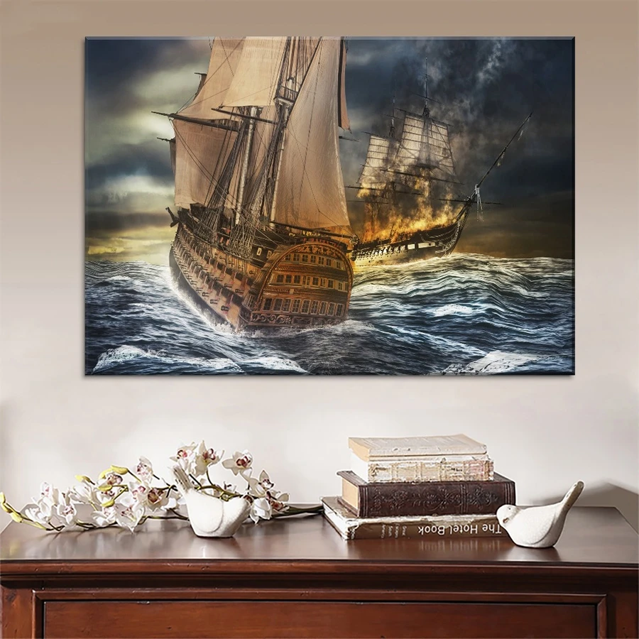 5D DIY Diamond Painting Ships Sea Storm Battle Scene Diamond Mosaic Picture Of Rhinestones Embroidery beads Cross Stitch kit_副本