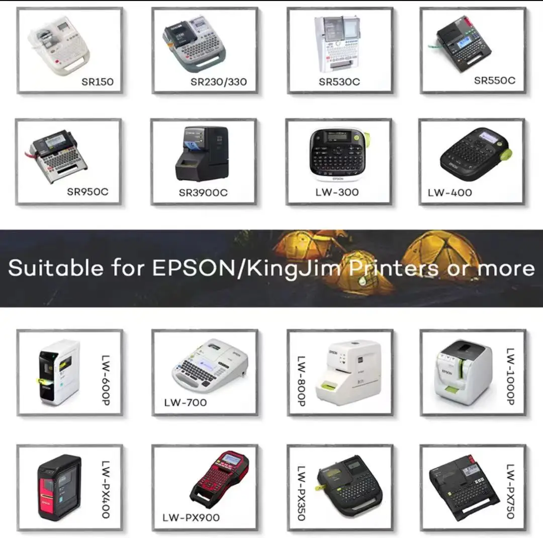 Kingjim EPSON 라벨 프린터 LW-300 LW-400 LW-600P LW-700 LC-4WBN9 프린터와 호환되는 9mm/12mm/18mm/24mm 라벨 테이프