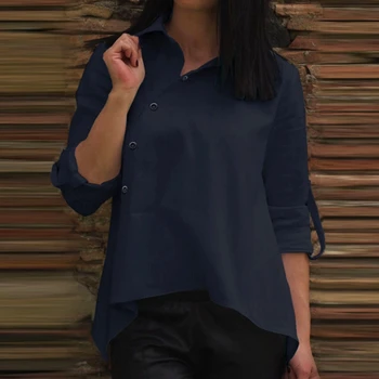 

Blouse Ladies Office Work Tunic Tops 2020 Fashion Shirts Women Cotton Solid Asymmetrical Buttons Blusas Chemiser Mujer Plus Size