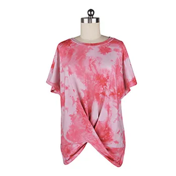 

Fashion Beach Loose Round Neck Soft Front Knoted Tie Dye Printed Party Street Daily Short Sleeve Women T Shirt Casual Summer