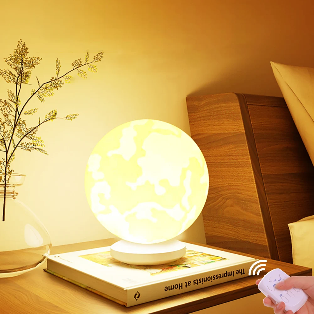 

3D Moon Ball Table LED Lamp Night Light Color Dimmable Desk Lamp Decor 13cm/16cm Yellow/White