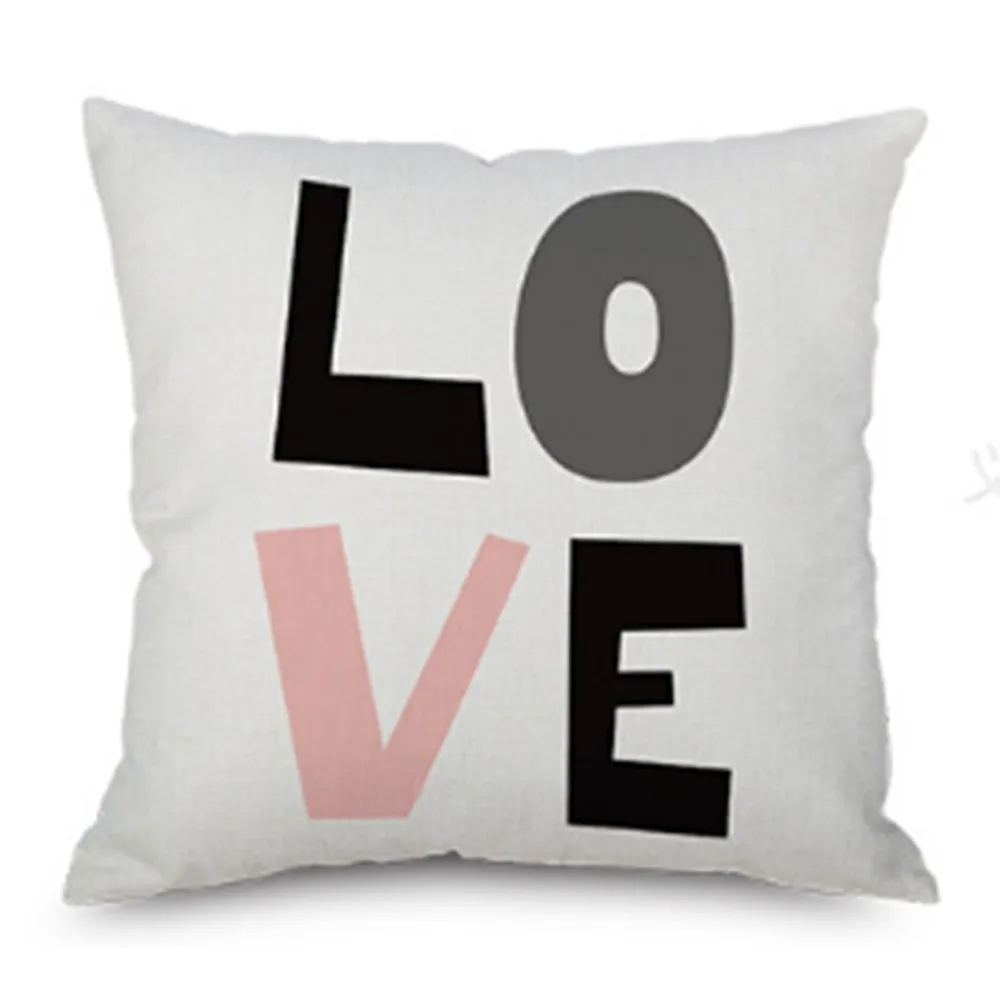 45* 45cm Square Lovers Decorative Throw Pillow Case Letters Pattern Printed Linen Pillowcase for Car Home Decoration
